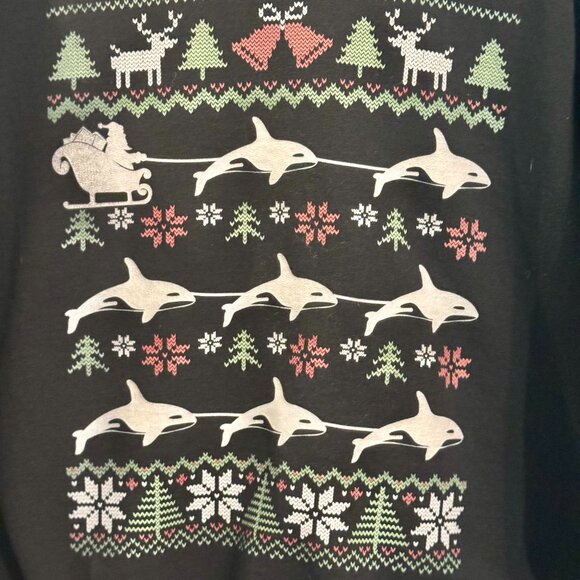 Funny Orca Killer Whale "Merry Orcamas" Sweatshirt Med Ugly Christmas Party Top - Picture 3 of 8